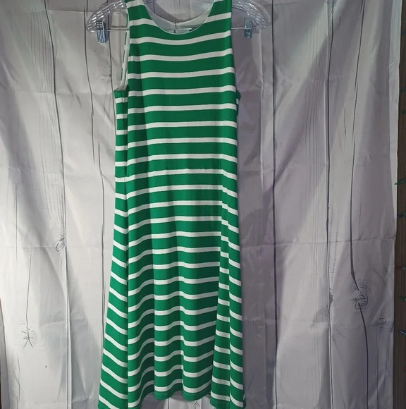 Ann Taylor sleeveless green and white summer dress - Picture 1 of 8